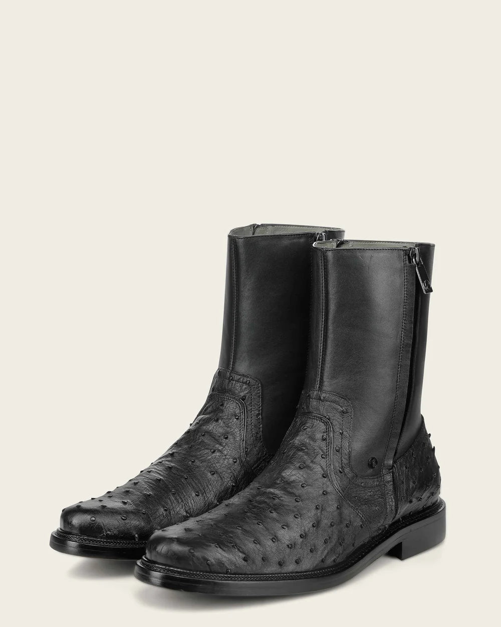 G10AVTS - Franco Cuadra black dress casual ostrich leather zip ankle boots for men