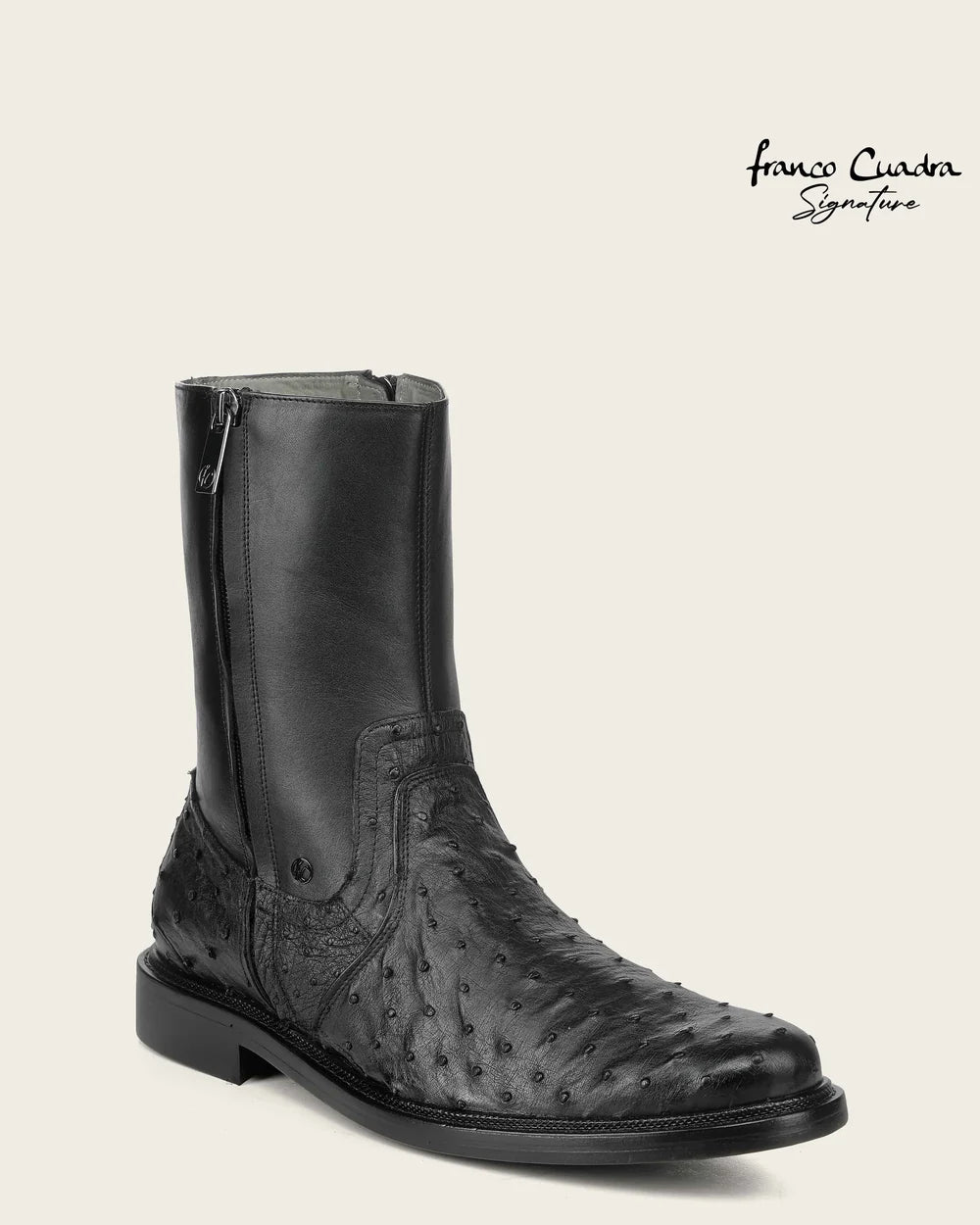 G10AVTS - Franco Cuadra black dress casual ostrich leather zip ankle boots for men
