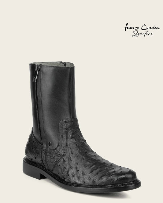 G10AVTS - Franco Cuadra black dress casual ostrich leather zip ankle boots for men
