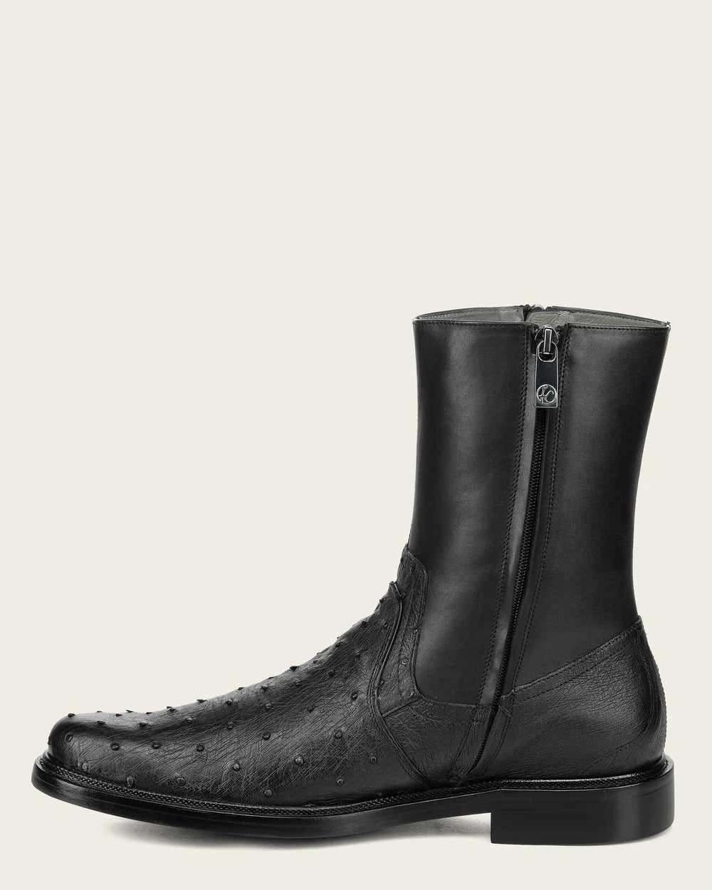 G10AVTS - Franco Cuadra black dress casual ostrich leather zip ankle boots for men