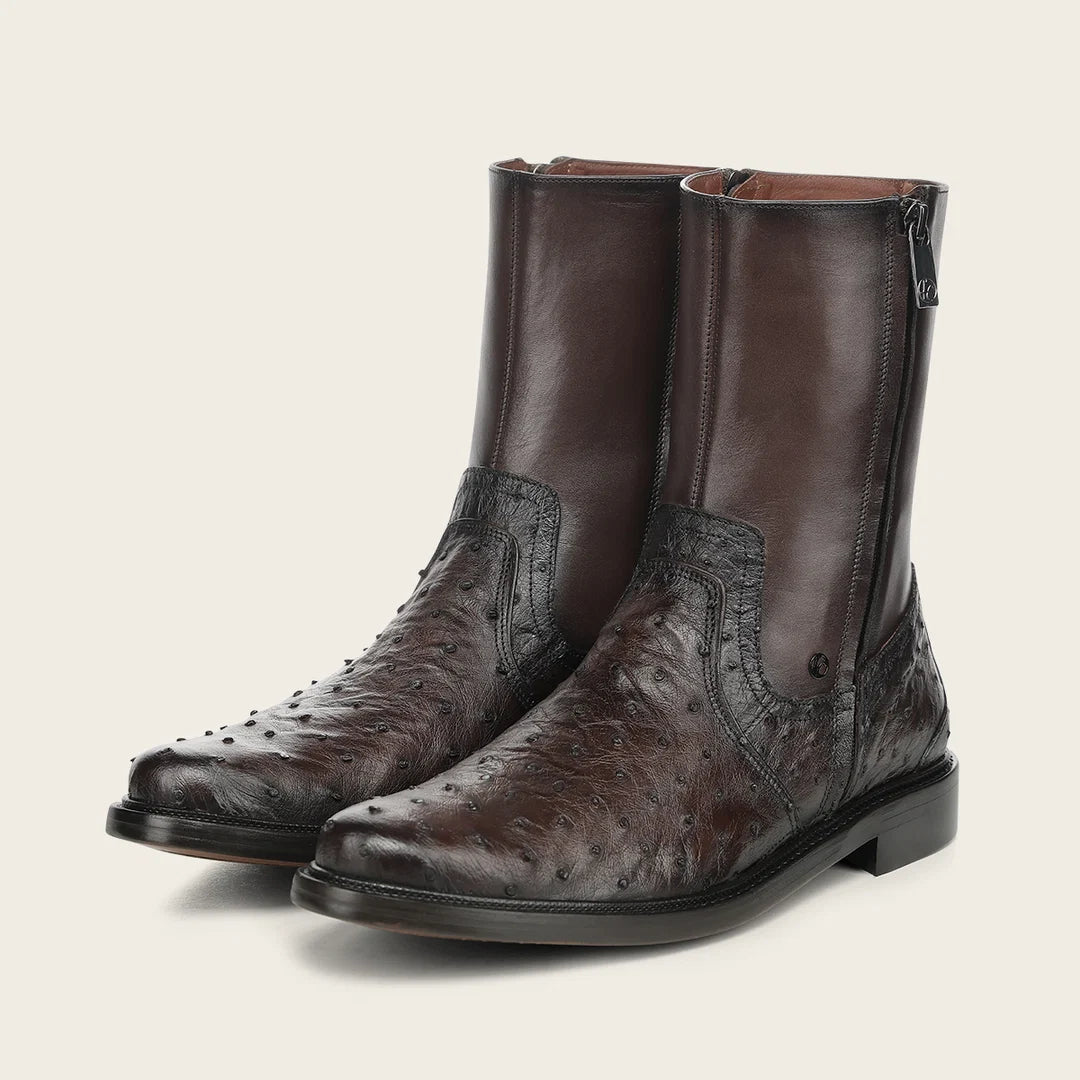 G10AVTS - Franco Cuadra brown dress casual ostrich leather zip ankle boots for men