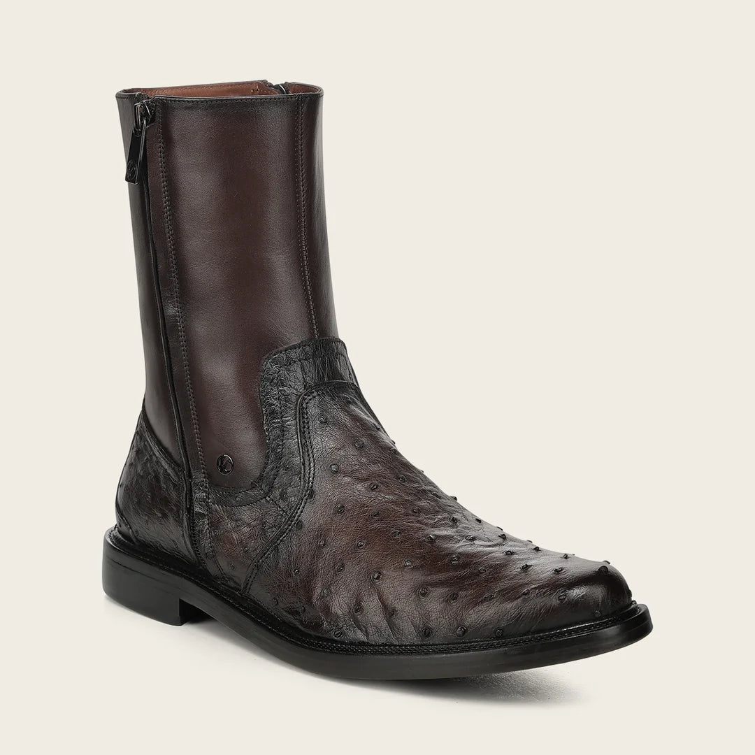 G10AVTS - Franco Cuadra brown dress casual ostrich leather zip ankle boots for men