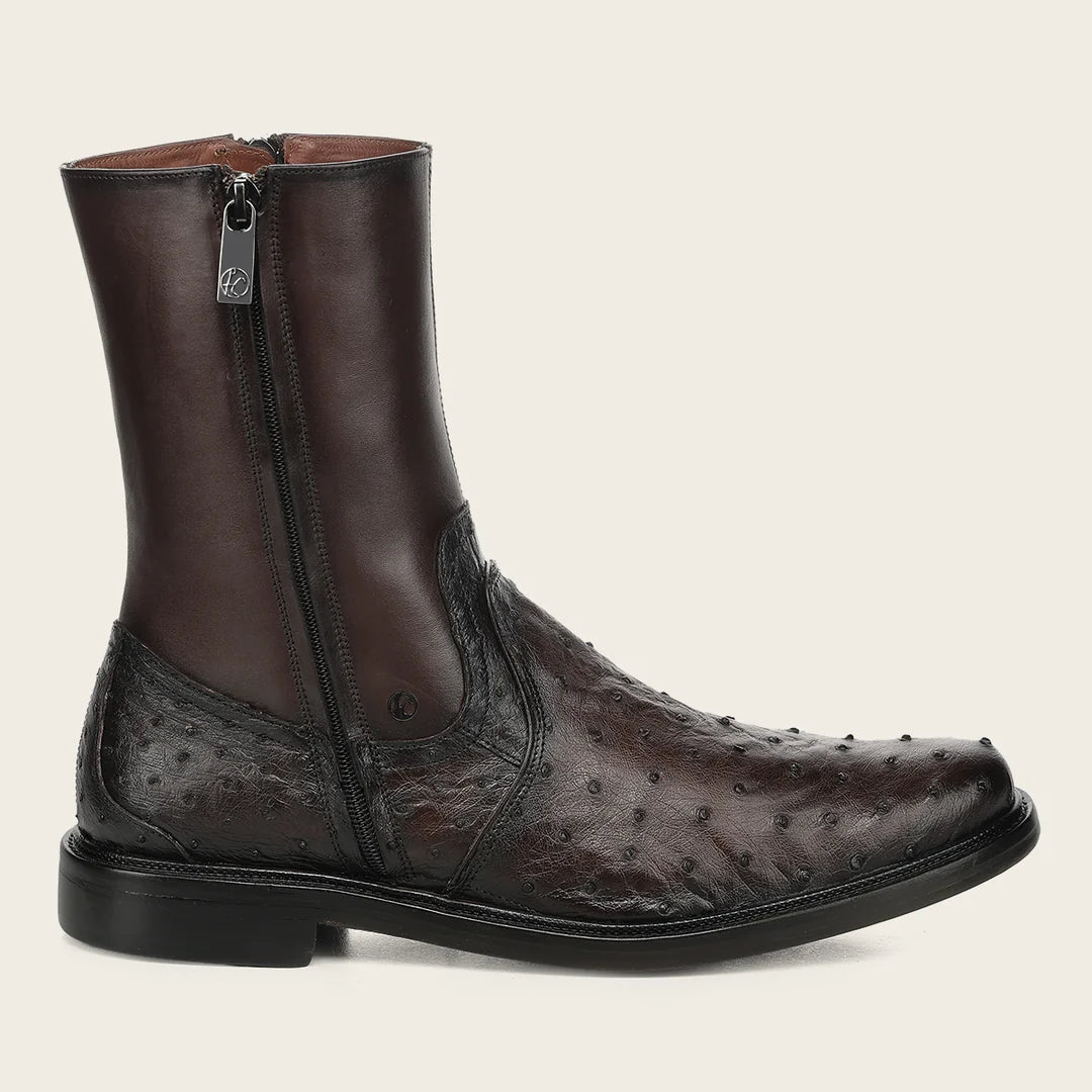 G10AVTS - Franco Cuadra brown dress casual ostrich leather zip ankle boots for men