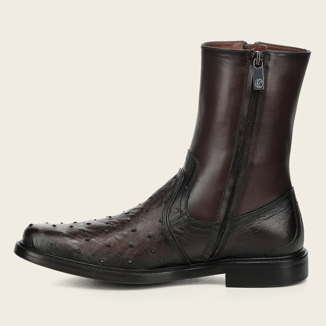 G10AVTS - Franco Cuadra brown dress casual ostrich leather zip ankle boots for men