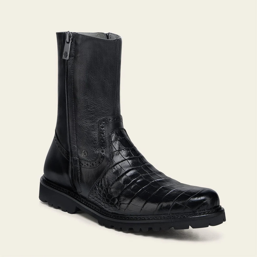 G11LPBI - Franco Cuadra Black Dress Casual Alligator Leather Ankle