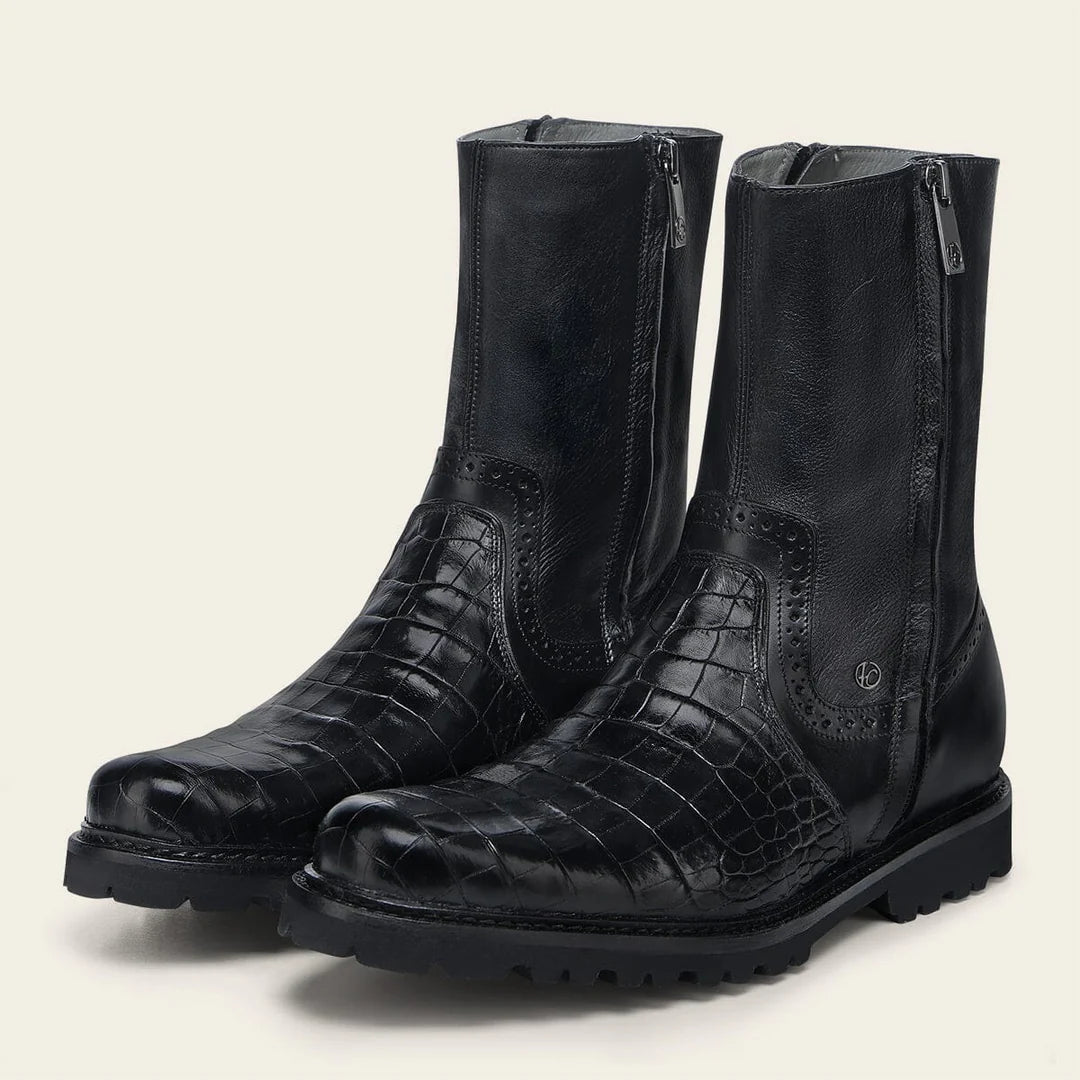 G11LPBI - Franco Cuadra black dress casual alligator leather ankle boots for men