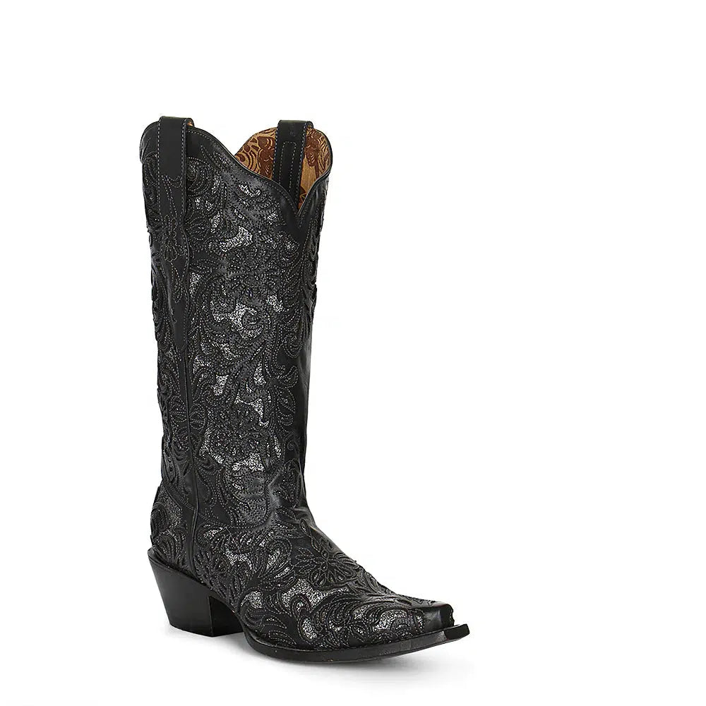 G1417-M Corral black western cowgirl leather tall boots for women-Kuet.us