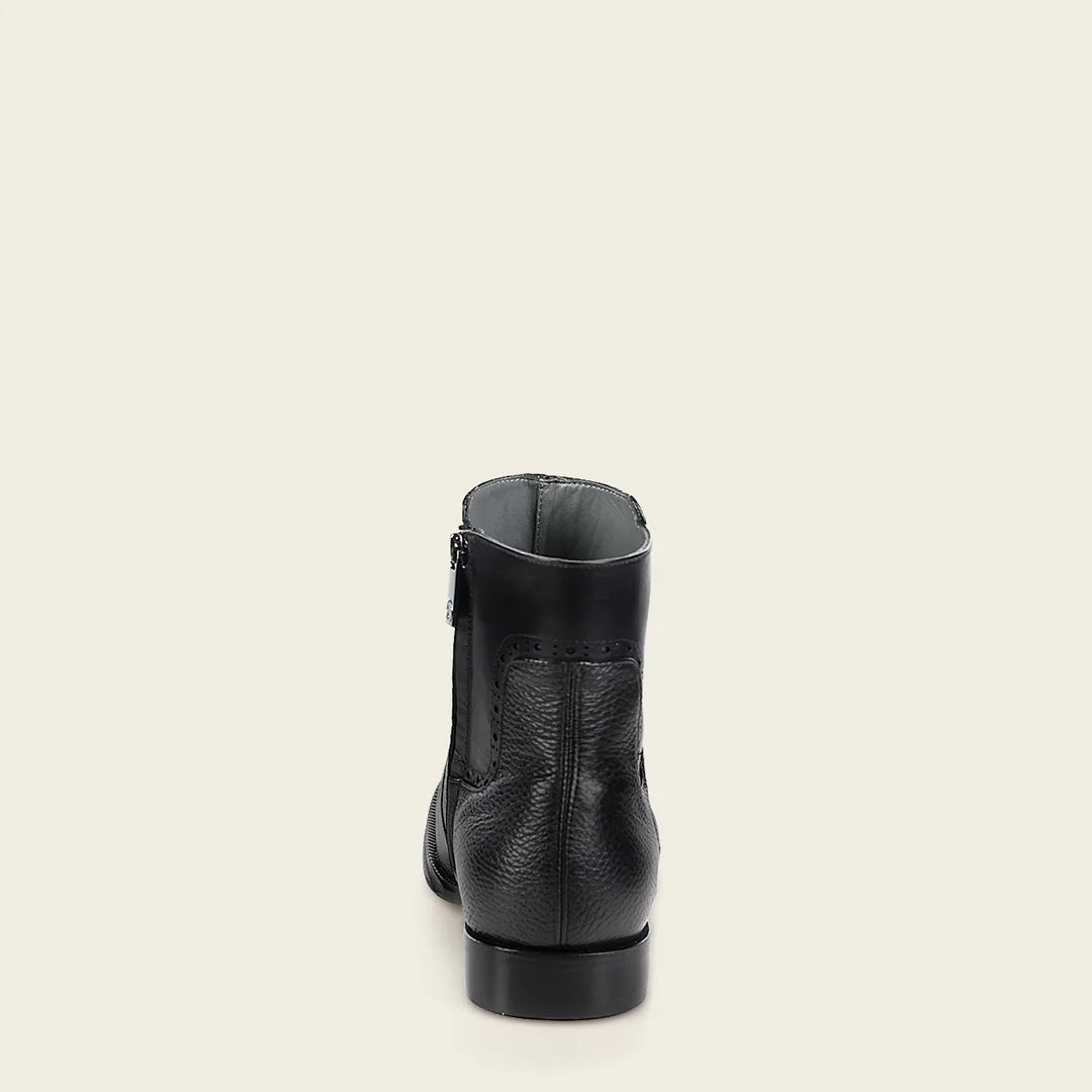 G43VNBU - Franco Cuadra Black Dress Casual Deer Leather Ankle Boots