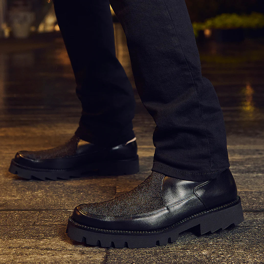 G97MTTS - Cuadra black vintage stingray booties for men