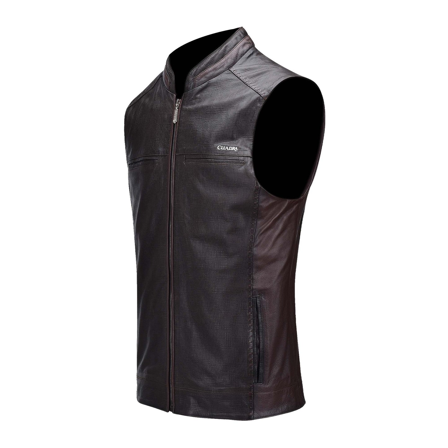 H239COC - Cuadra brown casual leather vest for men