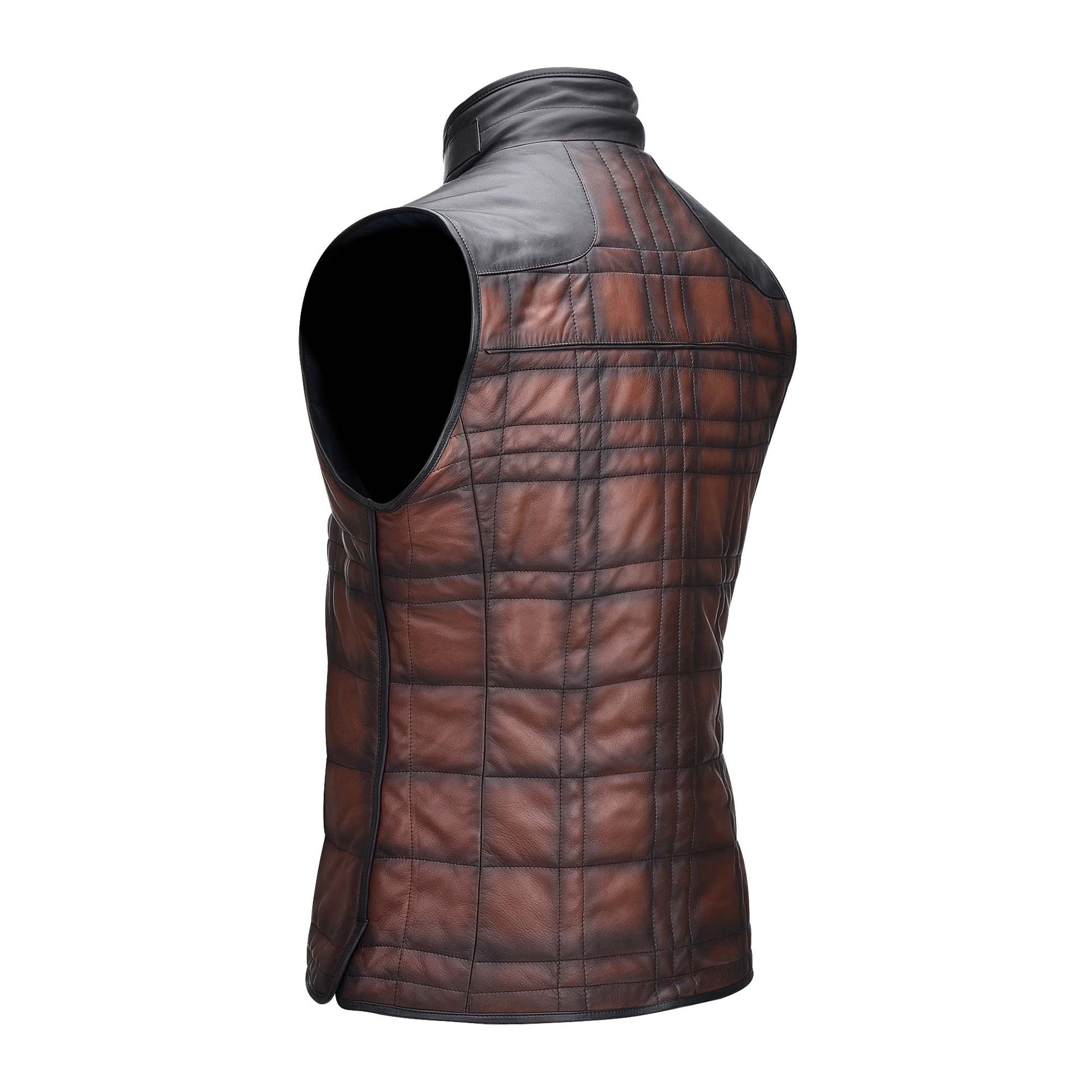H256COB - Cuadra brown casual fashion lambskin leather reversible vest for men-Kuet.us
