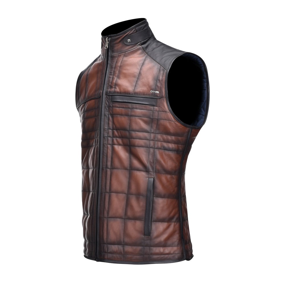 H256COB - Cuadra brown casual fashion lambskin leather reversible vest for men-Kuet.us