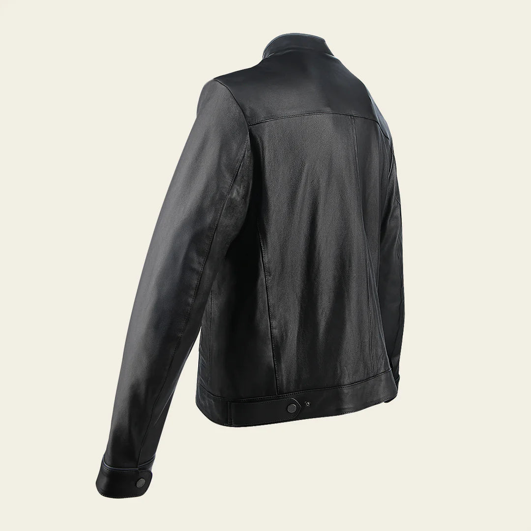 H269BOB - Cuadra Black Casual Fashion Lambskin Leather Racer Jacket