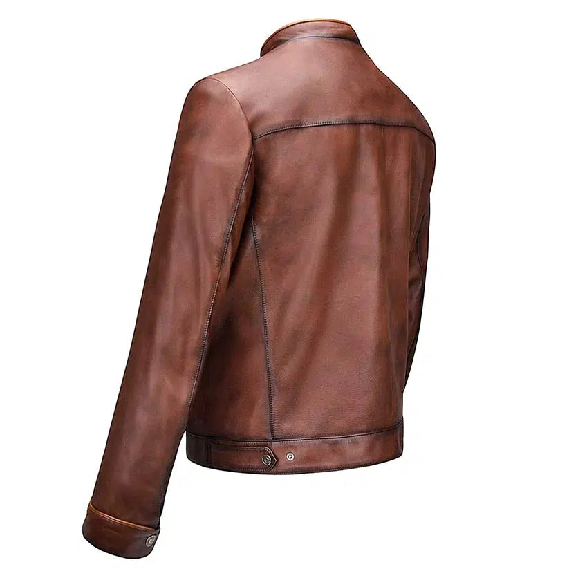 H269COC - Cuadra brown casual fashion lambskin leather racer jacket for men-Kuet.us