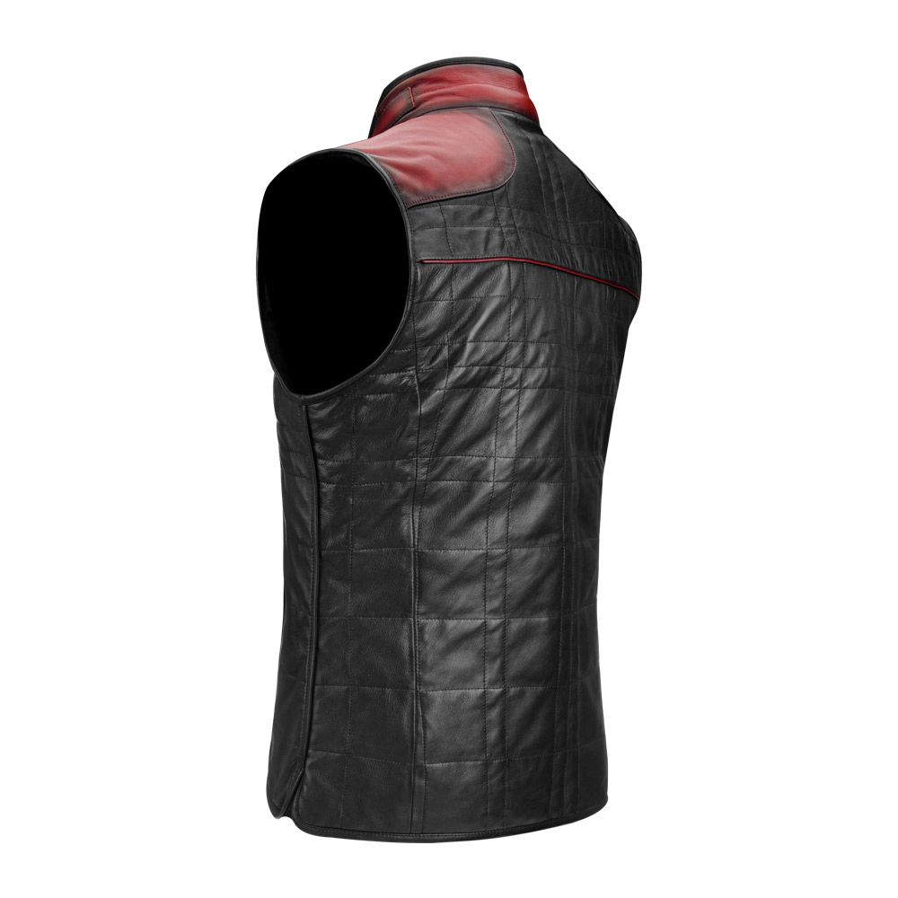 H278BOC - Cuadra black and red casual fashion sheepskin leather reversible vest for men-Kuet.us