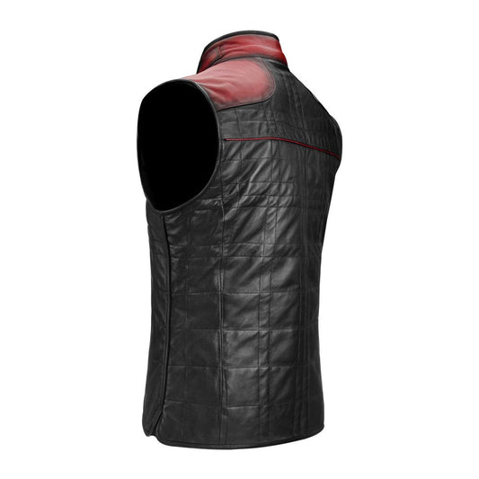 H278BOC - Cuadra black and red casual fashion sheepskin leather reversible vest for men-Kuet.us