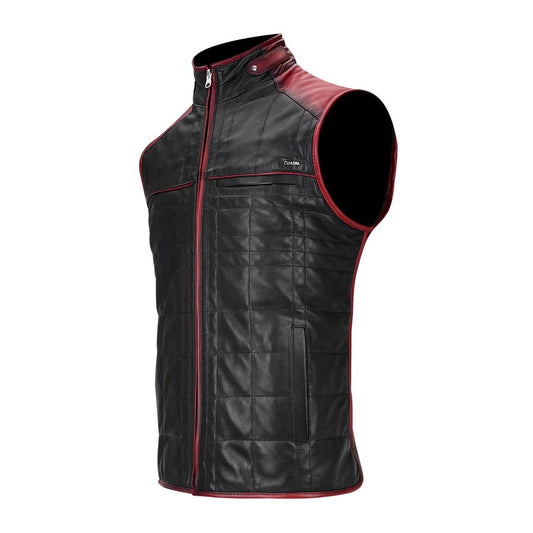 H278BOC - Cuadra black and red casual fashion sheepskin leather reversible vest for men-Kuet.us