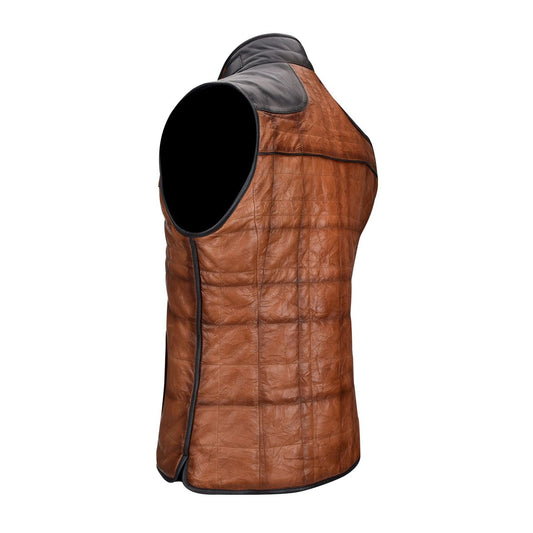H278BOC - Cuadra brown casual fashion sheepskin leather reversible vest for men-Kuet.us