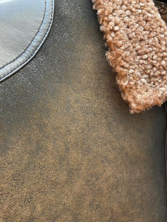 H286BOC - Cuadra brown casual fashion bomber shearling leather jacket for men-Kuet.us