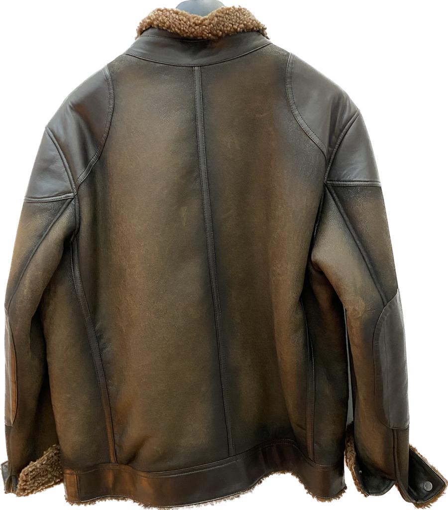 H286BOC - Cuadra brown casual fashion bomber shearling leather jacket for men-Kuet.us
