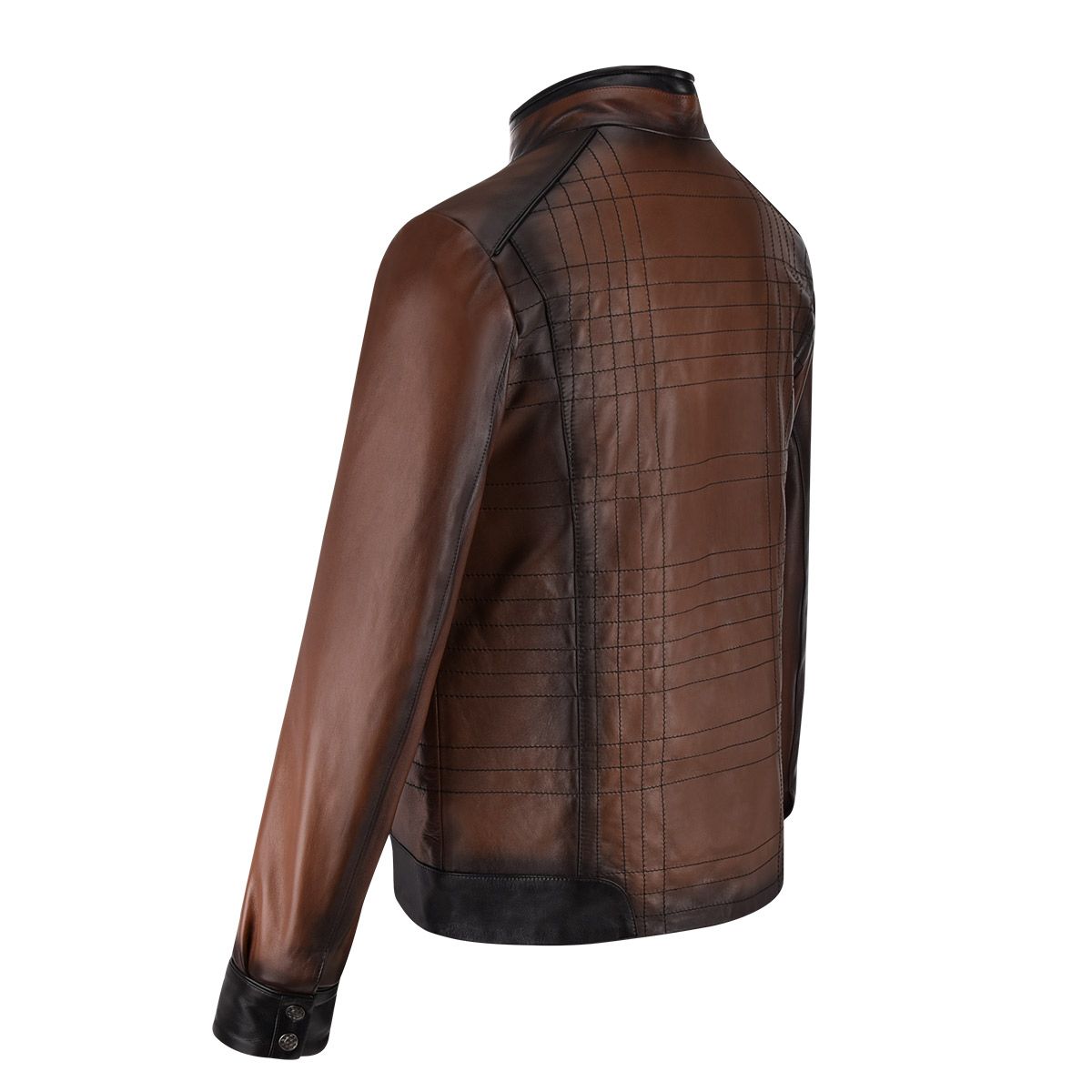 H293COB - Cuadra brown casual fashion quilted sheepskin leather jacket for men-Kuet.us