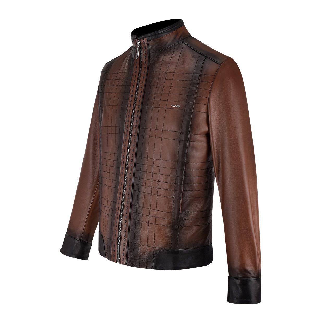 H293COB - Cuadra brown casual fashion quilted sheepskin leather jacket for men-Kuet.us - Cuadra Boots - Western Cowboy, Casual Fashion and Dress Boots