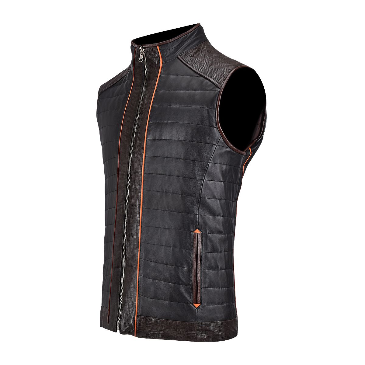 H294BOC - Cuadra black casual fashion racer sheepskin leather vest for men-Kuet.us