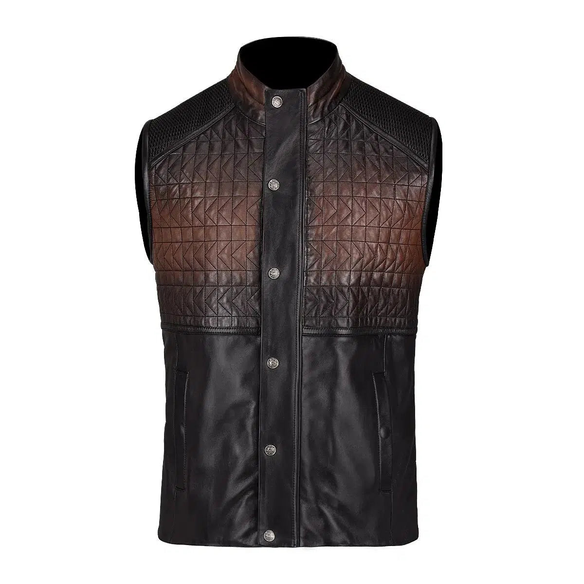 H295COB- Cuadra black and brown casual lambskin leather quilted vest for men-Kuet.us