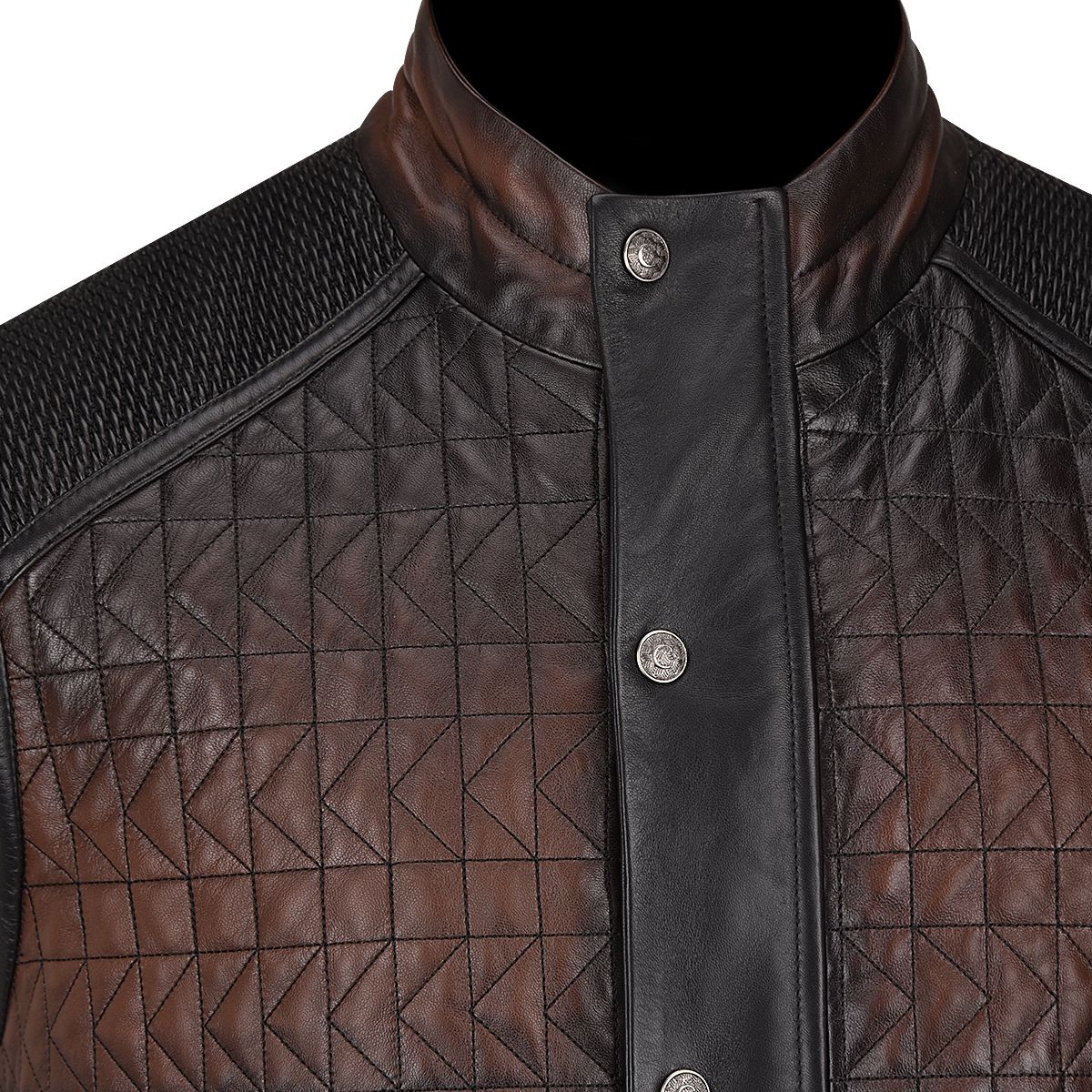 H295COB- Cuadra black and brown casual lambskin leather quilted vest for men-Kuet.us