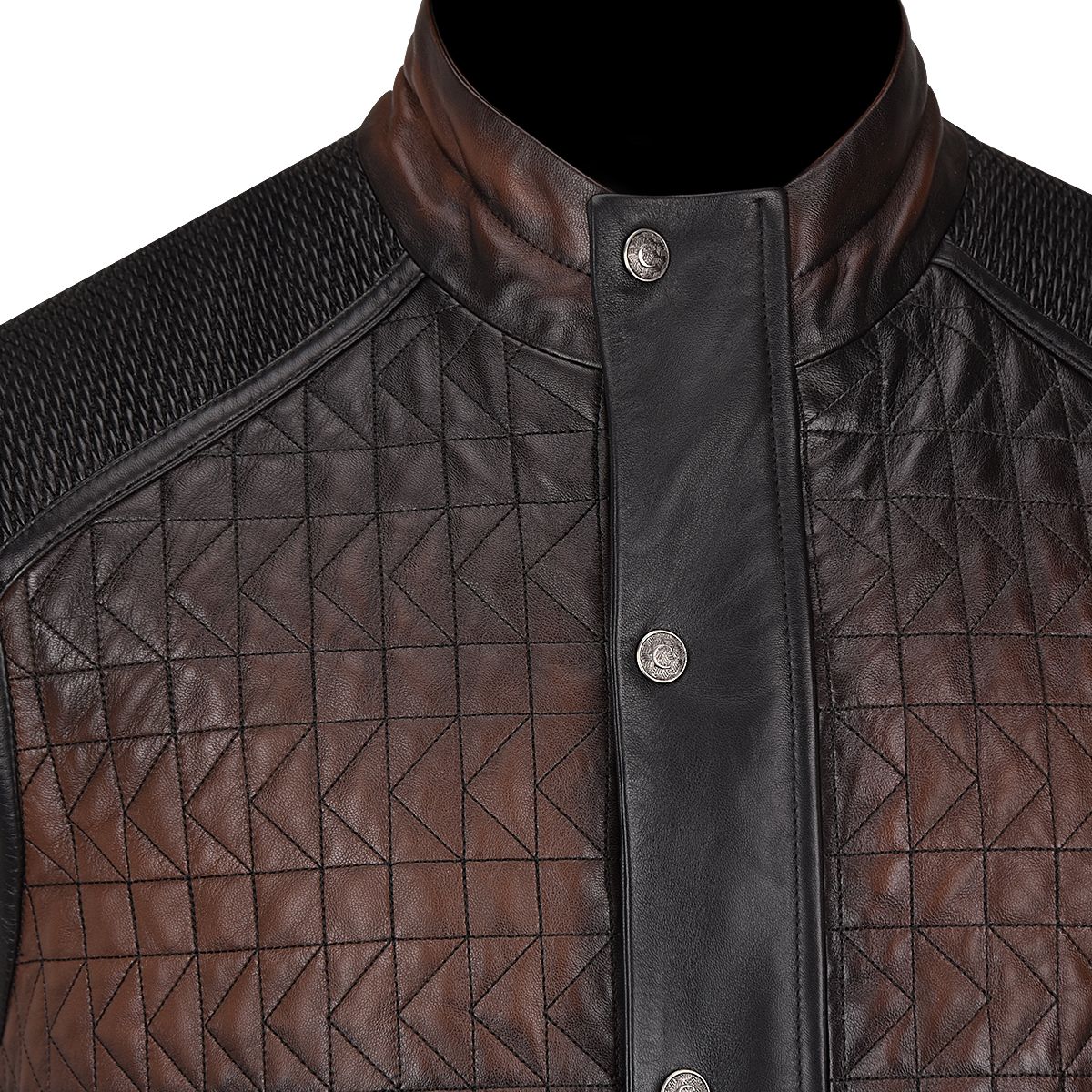 H295COB- Cuadra black and brown casual lambskin leather quilted vest for men-Kuet.us - Cuadra Boots - Western Cowboy, Casual Fashion and Dress Boots