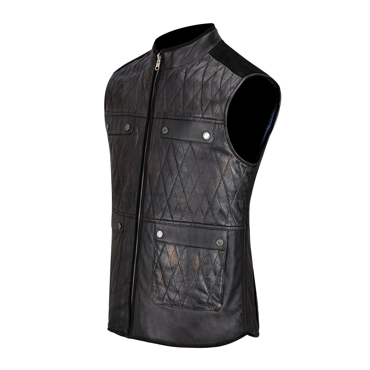 H302BOB- Cuadra black casual fashion reversible lambskin leather vest for men-Kuet.us