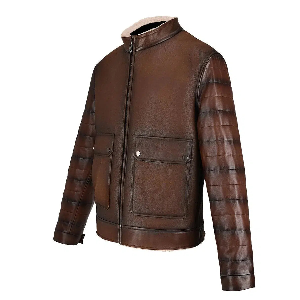 H309BOC - Cuadra brown casual fashion sheepskin leather shearling jacket for men-Kuet.us