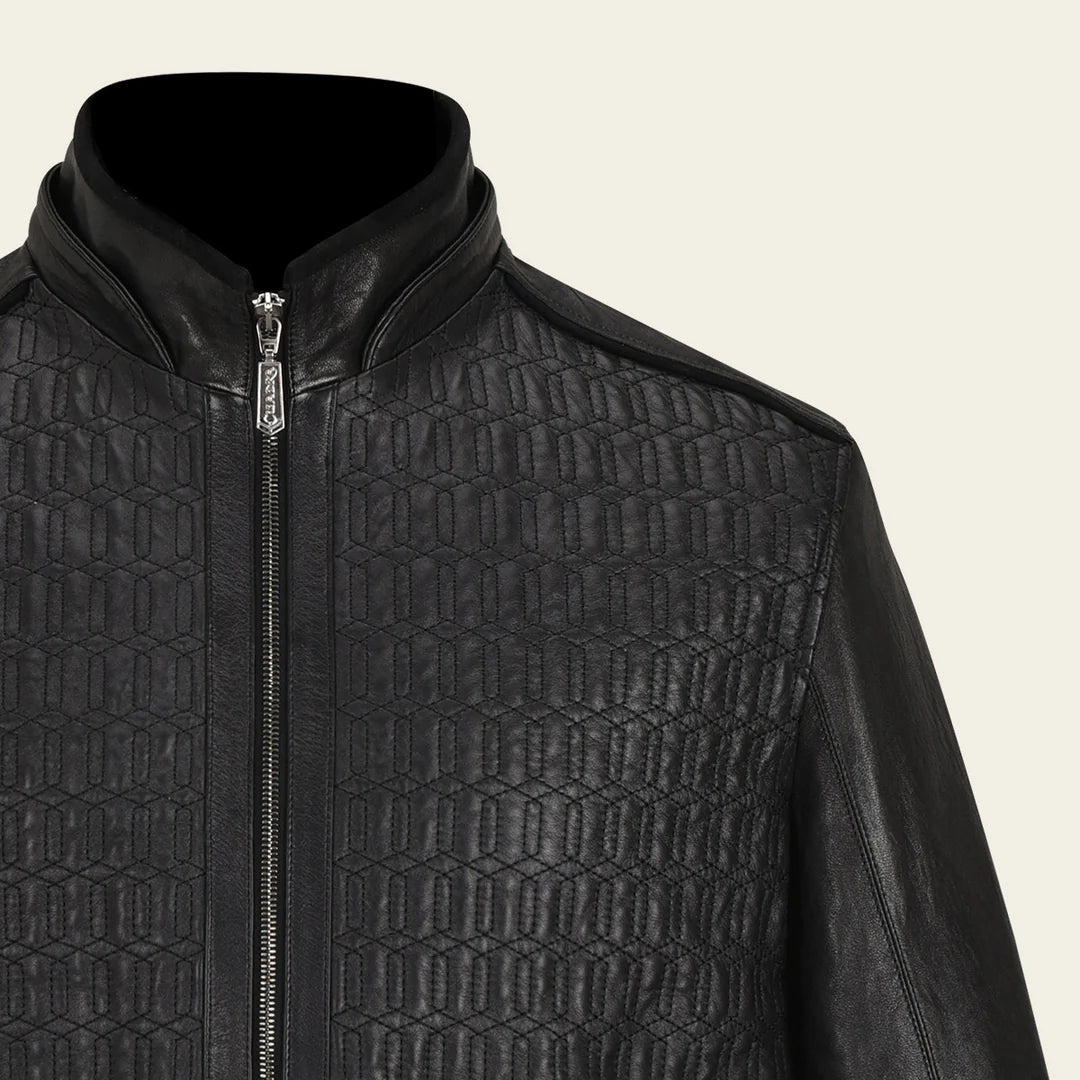 H310BOA - Cuadra Black Dress Casual Fashion Leather Jacket for Men