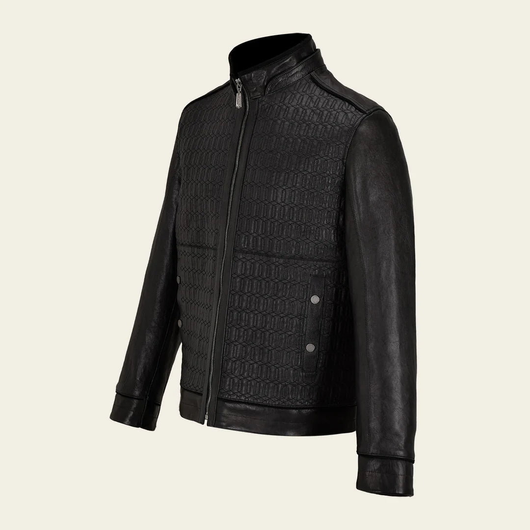 H310BOA - Cuadra Black Dress Casual Fashion Leather Jacket for Men