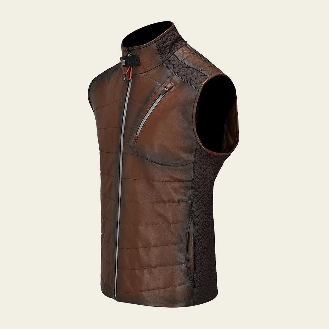 H340COC - Cuadra brown lambskin leather vest for men