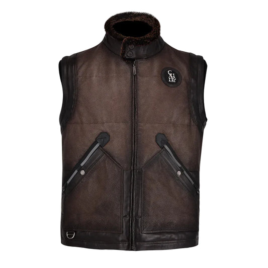 H350BOB- Cuadra moka casual fashion lambskin leather vest for men