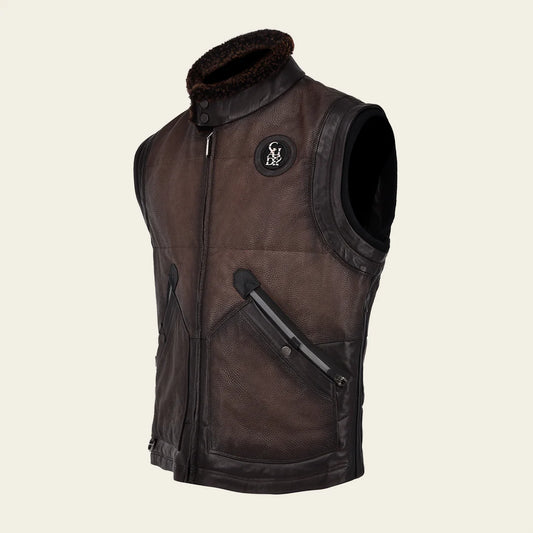 H350BOB - Cuadra Moka Casual Fashion Lambskin Leather Vest for Men