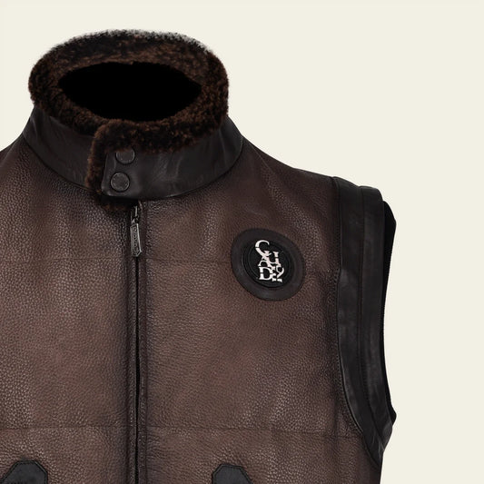 H350BOB - Cuadra Moka Casual Fashion Lambskin Leather Vest for Men