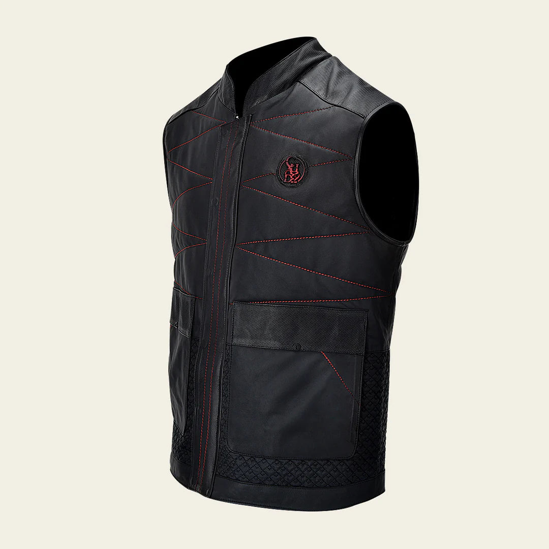 H354BOB- Cuadra black lambskin vest shirt for men