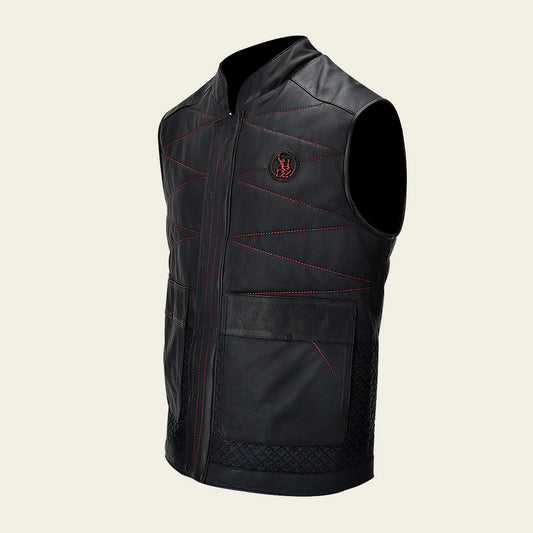 H354BOB- Cuadra black lambskin vest shirt for men