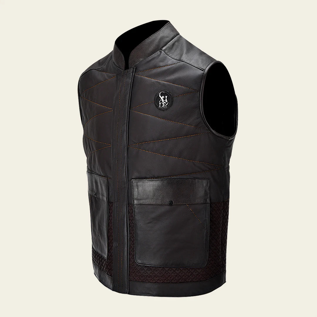 H354COB - Cuadra chocolate casual fashion lambskin vest for men