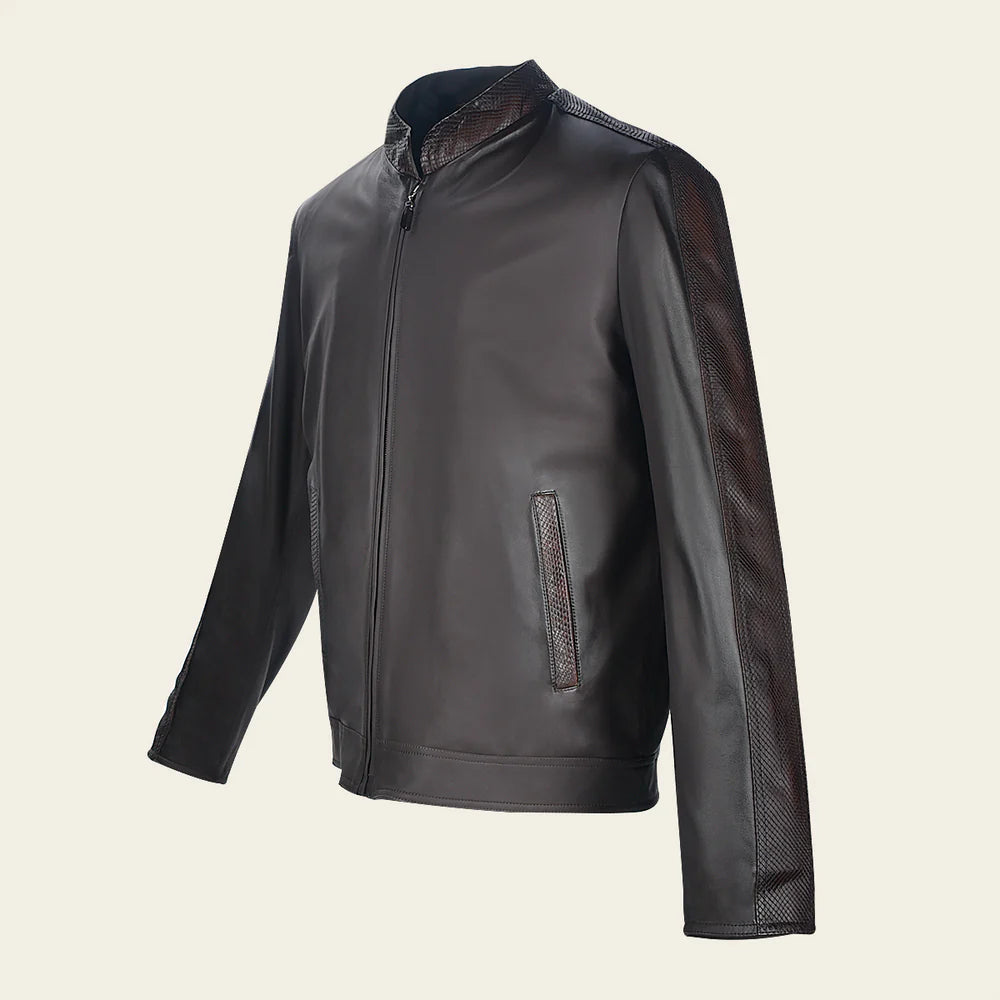 H360PHB - Cuadra Chocolate Dress Casual Aviator Python Leather Jacket