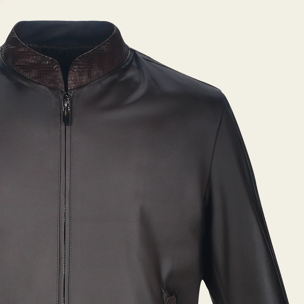 H360PHB - Cuadra Chocolate Dress Casual Aviator Python Leather Jacket