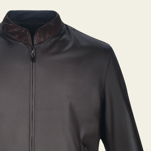 H360PHB - Cuadra Chocolate Dress Casual Aviator Python Leather Jacket