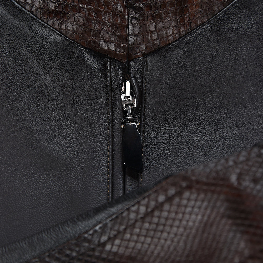 H360PHB - Cuadra Chocolate Dress Casual Aviator Python Leather Jacket