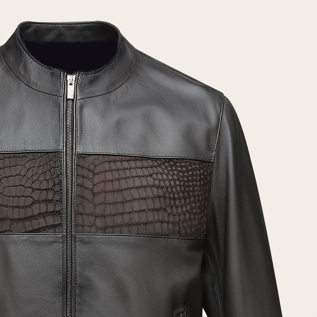 H391CPB - Cuadra chocolate dress casual aviator crocodile leather jacket for men
