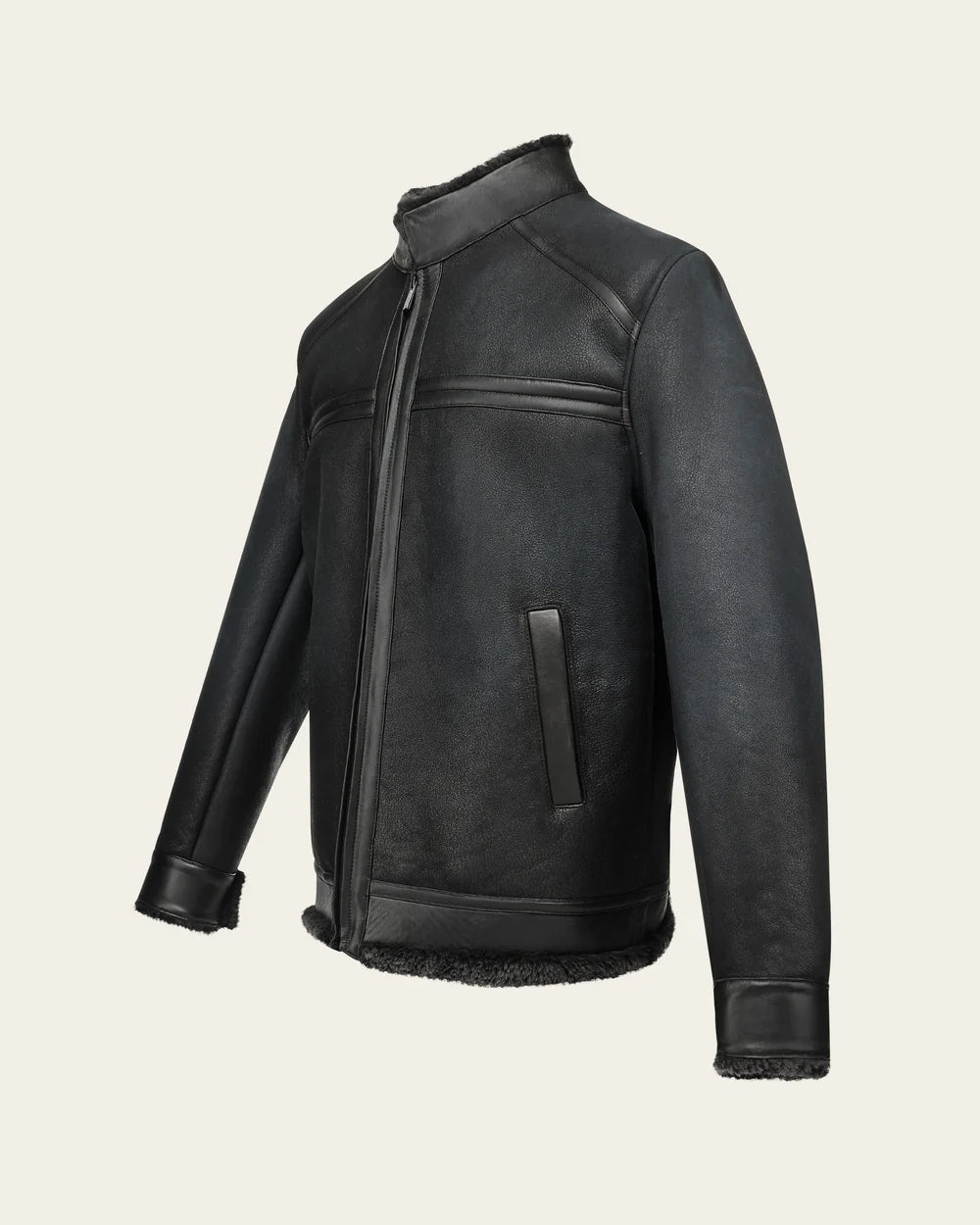 H400BOB - Cuadra Black Casual Fashion Shearling Leather Jacket for Men