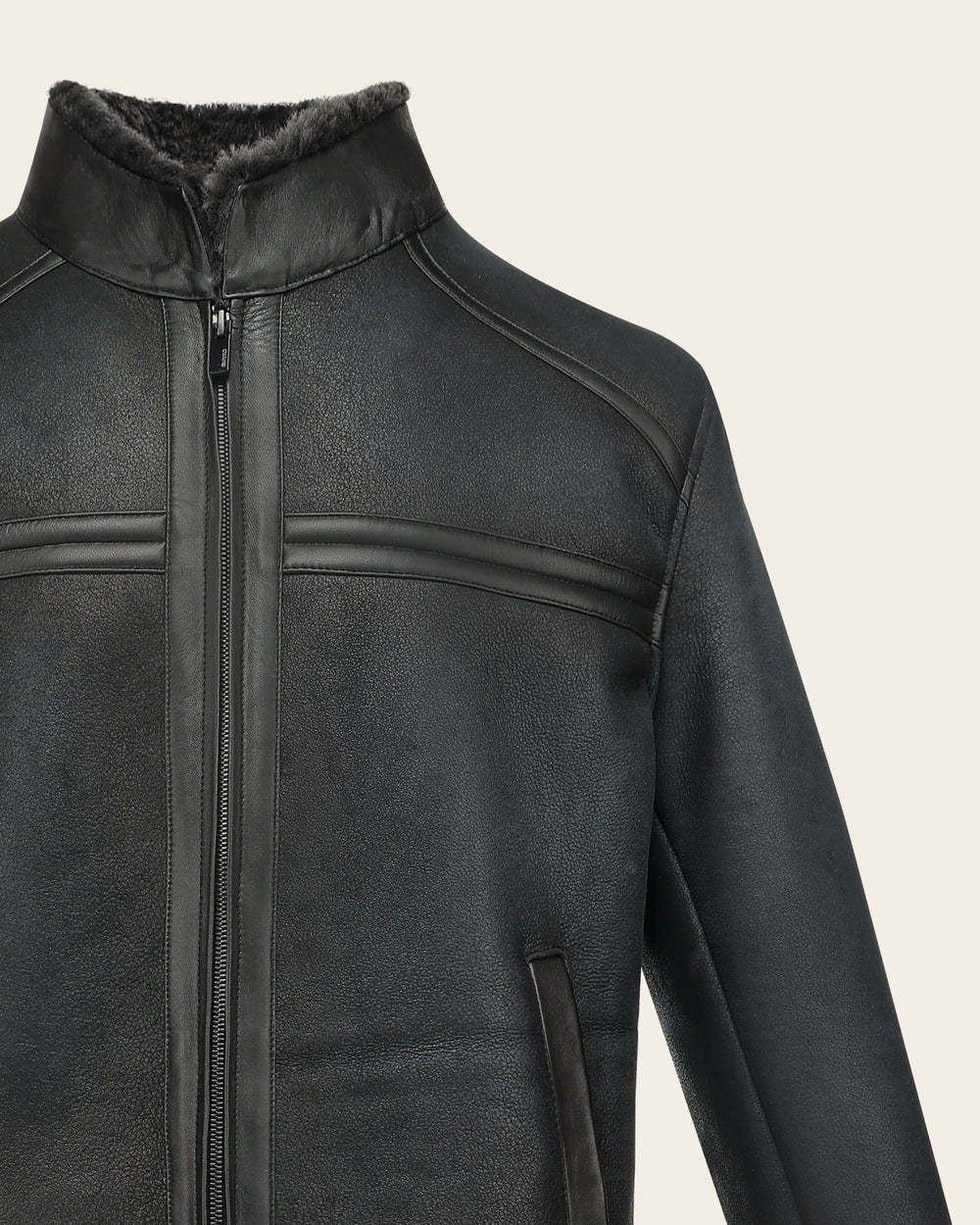 H400BOB - Cuadra Black Casual Fashion Shearling Leather Jacket for Men