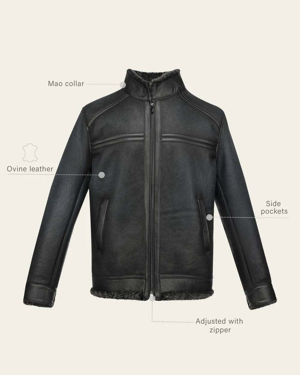H400BOB - Cuadra Black Casual Fashion Shearling Leather Jacket for Men
