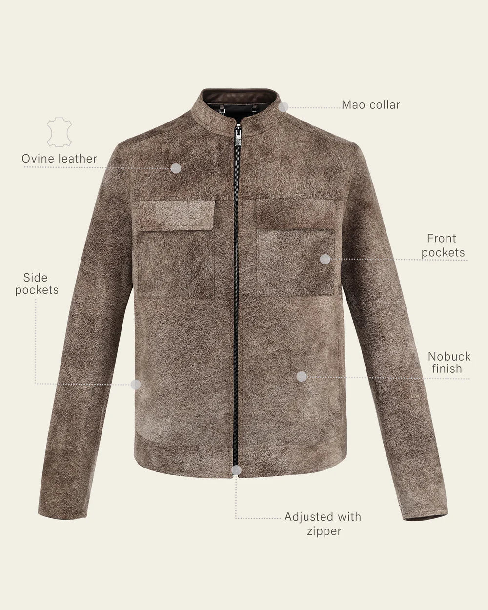 H407BOB - Cuadra Beige Casual Fashion Ovine Nobuk Jacket for Men